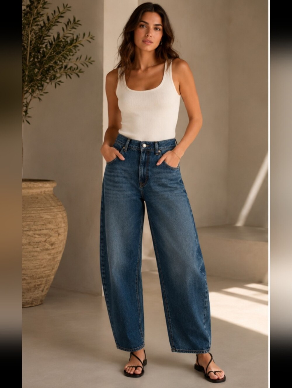 Massimo Dutti NWTs Premium Denim High Rise Barrel Jeans